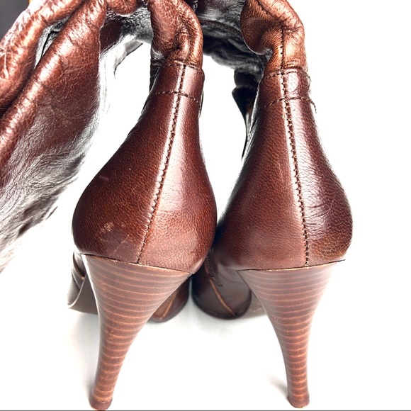 Nine West leather knee high brown 4” heel boots - Picture 6 of 8